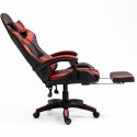 Fotel Gamingowy LEAN Obrotowy Biurowy Z Podnóżkiem Poduszki Czarno-Czerwony