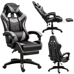 Fotel Gamingowy LEAN Obrotowy Biurowy Z Podnóżkiem Poduszki Czarno-Szary