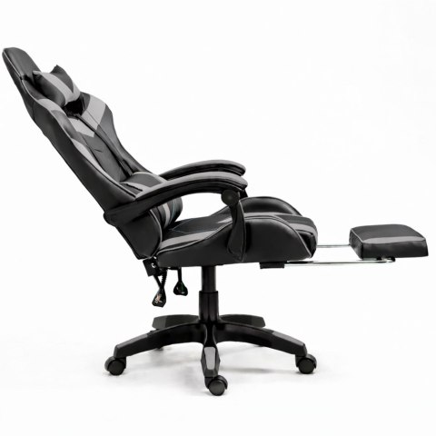 Fotel Gamingowy LEAN Obrotowy Biurowy Z Podnóżkiem Poduszki Czarno-Szary