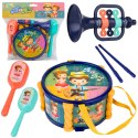 Zestaw Instrumenty Muzyczne Dla Dzieci Bębenek Trąbka Grzechotki Pałeczki
