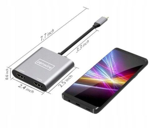 ADAPTER HUB Przejściówka USB- C 4W1 2x HDMI 4K USB 3.0 Zenwire BYL-2309