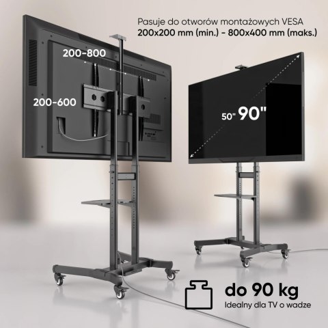 Mobilny stojak do TV 50"-90" do 90 kg ONKRON TS1891 Czarny