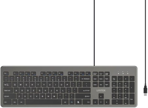 Klawiatura przewodowa Unitek SlimTap USB-A, szara