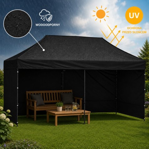 Namiot Ekspresowy Ogrodowy Cateringowy Pawilon Handlowy Czarny 3x6 M