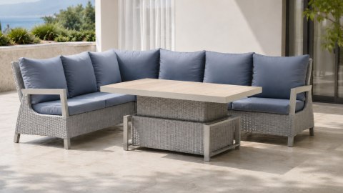 Zestaw mebli ogrodowych Royal Comfort techorattan szary + Duży Narożnik + Regulowany Stół + 13 Poduszek