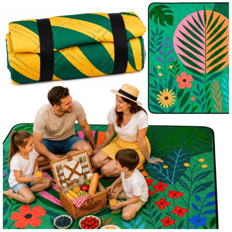 Koc Piknikowy Plażowy Turystyczny Mata Rośliny Kolorowa 100x150 cm