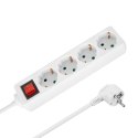 Przedłużacz 4 gniazda 5m typu niemieckiego z przełącznikiem (3x1,5mm) Rebel biały