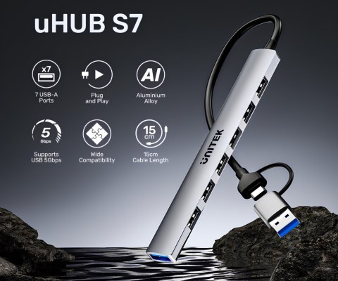 HUB USB 2.0 / 3.0 H1209AGY01 15 cm UNITEK