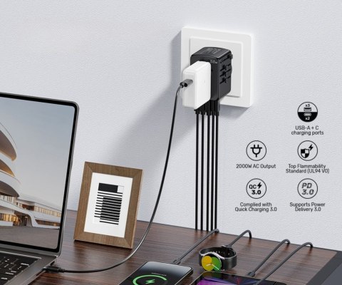 UNIWERSALNA PRZEJŚCIÓWKA SIECIOWA Z ZASILACZEM USB P1121ABK01 UNITEK