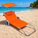 Leżak Plażowy Na Kółkach Ogrodowy Składany Daszek Aluminiowy Pomarańczowy