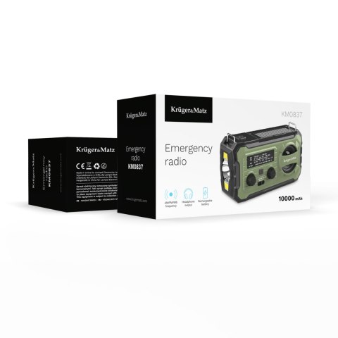 Radio solarne, przenośne radio awaryjne SOS, powerbank 10000mAh, latarka, dynamo, Kruger&Matz