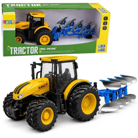 Traktor Rolniczy Z Pługiem Wieloskibowym Światła Dźwięki Żółty 1:24
