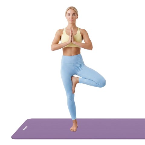 Mata gimnastyczna do ćwiczeń joga, pilates, fitness, 183x61cm, grubość 1.5cm, materiał NBR, fioletowa, REBEL ACTIVE