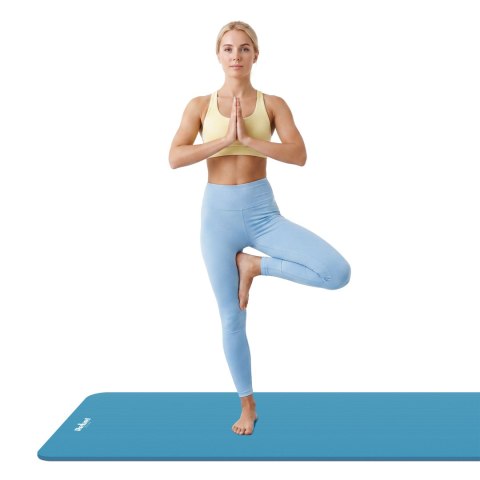 Mata gimnastyczna do ćwiczeń joga, pilates, fitness, 183x61cm, grubość 1.5cm, materiał NBR, niebieska, REBEL ACTIVE