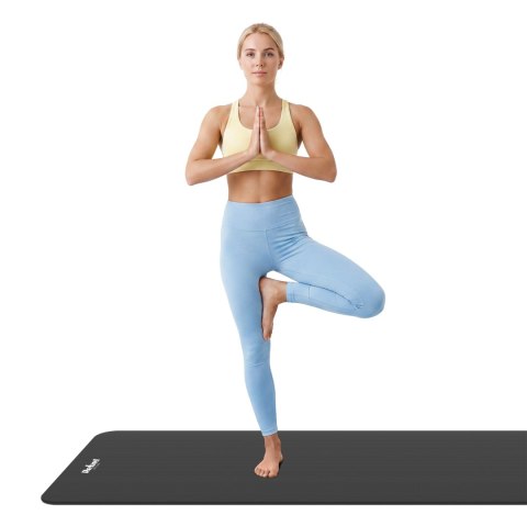Mata gimnastyczna do ćwiczeń joga, pilates, fitness, 183x61cm, grubość 1 cm, materiał NBR, czarna, REBEL ACTIVE