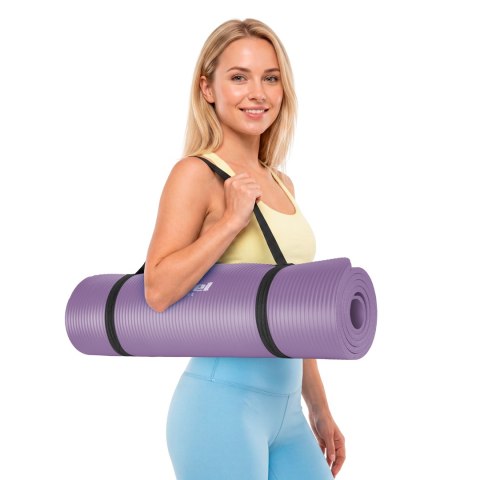 Mata gimnastyczna do ćwiczeń joga, pilates, fitness, 183x61cm, grubość 1cm, materiał NBR, fioletowa, REBEL ACTIVE