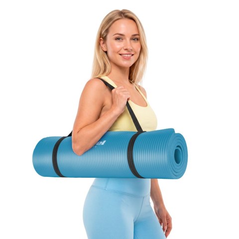 Mata gimnastyczna do ćwiczeń joga, pilates, fitness, 183x61cm, grubość 1cm, materiał NBR, niebieska, REBEL ACTIVE