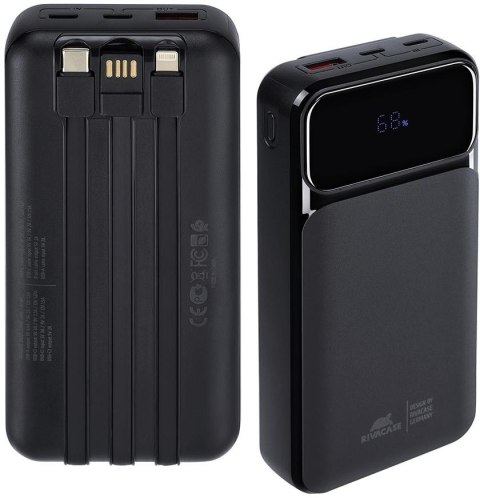 Powerbank Rivacase 20000mAh 22.5W PD 2x USB-C 1x USB-A VA2221 czarny + kabel USB-C i Lightning