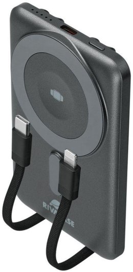 Powerbank Rivacase 5000mAh 22.5W PD Qi Magsafe 1x USB-C VA2607 szary + kabel USB-C i Lightning