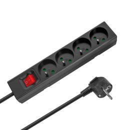 Przedłużacz 4 gniazda 5m typu francuskiego z przełącznikiem (3x1,5mm) Rebel czarny