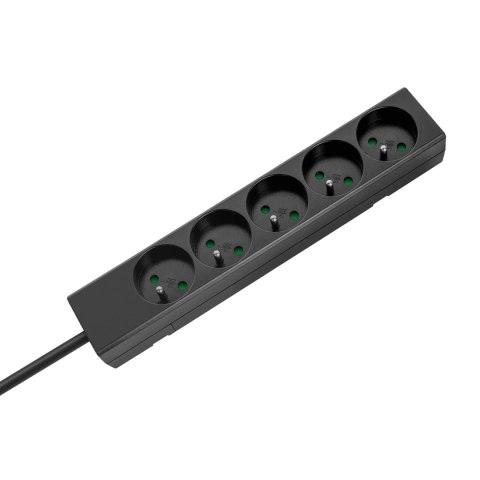 Przedłużacz 5 gniazd 5m typu francuskiego bez przełącznika (3x1,5mm) Rebel czarny