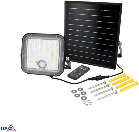 NAŚWIETLACZ SOLARNY LED BEMKO SOLPAR 10W 1500LM 3000/4000K IP65 CZARNY CZ. PIR