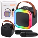 Zestaw Do Karaoke Głośnik Bluetooth Dwa Mikrofony Światła LED Czarny