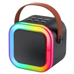 Zestaw Do Karaoke Głośnik Bluetooth Dwa Mikrofony Światła LED Czarny