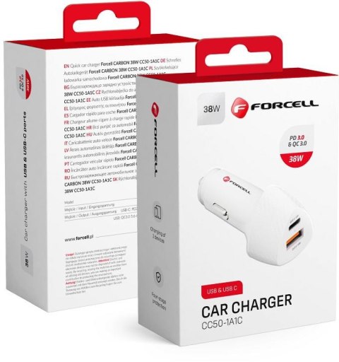 ŁADOWARKA SAMOCHODOWA Forcell Carbon CC50-1A1C 38 W 1x USB-C 1x PD 3.0 QC