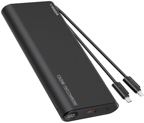 Powerbank Veger 25000 mAh 130 W PD QC 3.0 USB-A USB-C czarny z kablami
