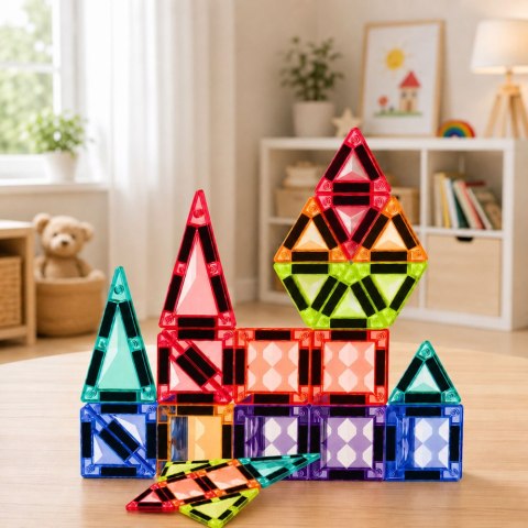 Klocki Magnetyczne Konstrukcyjne Panele 3D Kreatywne STEM Kolorowe 24 el.