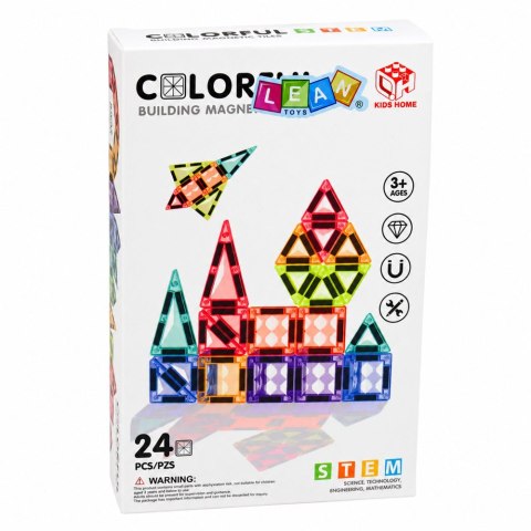 Klocki Magnetyczne Konstrukcyjne Panele 3D Kreatywne STEM Kolorowe 24 el.