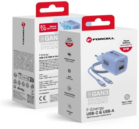 ŁADOWARKA SIECIOWA Forcell F-Energy GaN III VT-41 33 W 1x USB-C 1x 3.0 4.0
