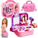 Przenośny Zestaw Piękności 2w1 Walizka Lusterko Kosmetyki Akcesoria Różowy