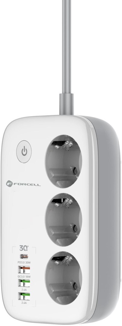 Listwa sieciowa Forcell F-Energy 3x schuko, USB-C 30W, 3x USB-A 2500W 10A