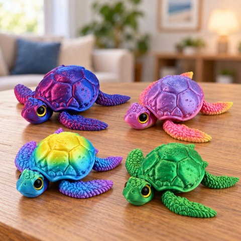 Figurka Żółw Morski 3D Ruchome Płetwy Głowa Niebiesko-Zielony 8 cm