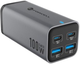 Ładowarka biurkowa Forcell F-Energy GaN III 2x USB-C 2x USB-A QC 4.0 PD 5A 100W VT-49 szara