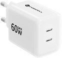 Ładowarka sieciowa Forcell F-Energy GaN III VT-60 60W PD QC 4.0+ 2x USB-C biała + kabel USB-C