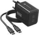 Ładowarka sieciowa Forcell F-Energy GaN III VT-60 60W PD QC 4.0+ 2x USB-C czarna + kabel USB-C