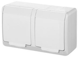 Gniazdo hermetyczne n/t podwójne z/u 2x2P+Z IP44, białe, Hermes 0322-02