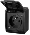 HERMES CZARNY GNIAZDO NT 1X Z/U Z KLAPKĄ 2P+Z IP44 ZACISKI ŚRUBOWE 16A 250V 0321-09