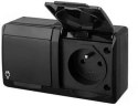 HERMES CZARNY GNIAZDO NT 2X Z/U Z KLAPKĄ IP44 2X2P+Z ZACISKI ŚRUBOWE 16A 250V 0322-09