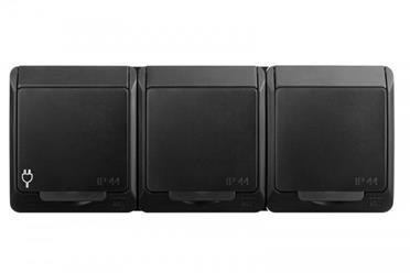 HERMES CZARNY GNIAZDO NT 3X Z/U Z KLAPKĄ IP44 3X2P+Z ZACISKI ŚRUBOWE 16A 250V 0323-09