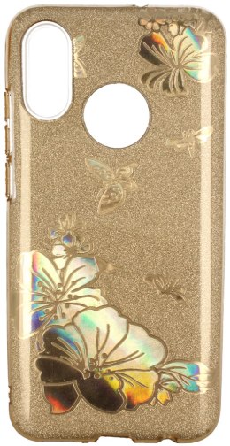 Etui Brokat Glitter LG K10 2018 złoty kwiat