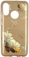 Etui Brokat Glitter SAMSUNG GALAXY J6 złoty kwiat