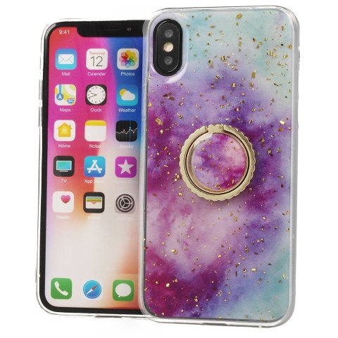 Etui IPHONE 12 MINI Marble Ring Holder Pierścień fioletowo-niebieskie