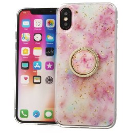 Etui IPHONE 12 MINI Marble Ring Holder Pierścień jasny róż