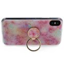 Etui IPHONE 12 MINI Marble Ring Holder Pierścień jasny róż