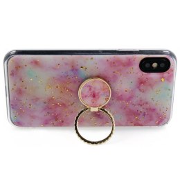 Etui IPHONE 12 MINI Marble Ring Holder Pierścień jasny róż