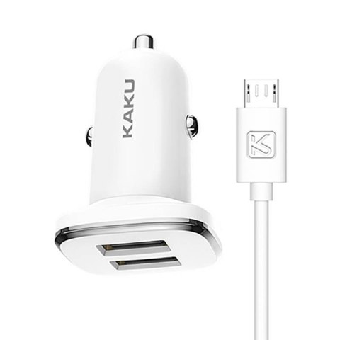 Ładowarka samochodowa 2.4A 2xUSB + Kabel Micro USB KAKU Dual Port Charger (KSC-318) biała